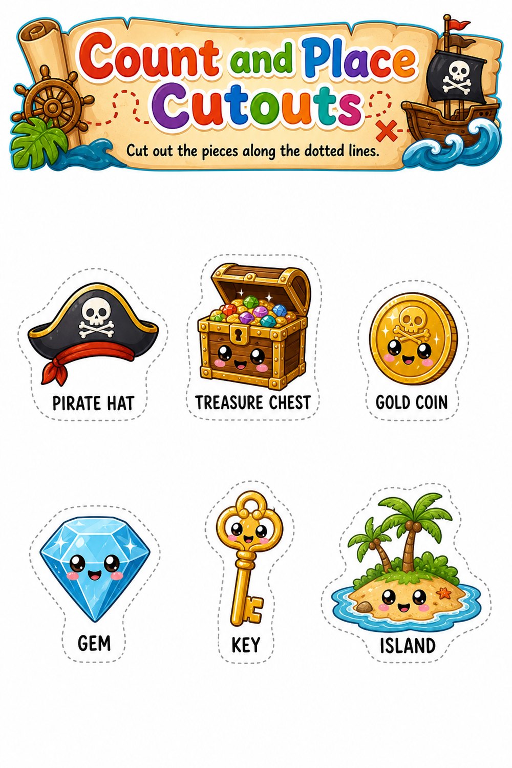 Cut-out sheet with the pieces for the Count and Place activity