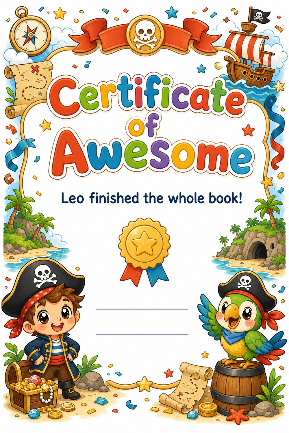 Certificate page from a personalised Cut and Play book